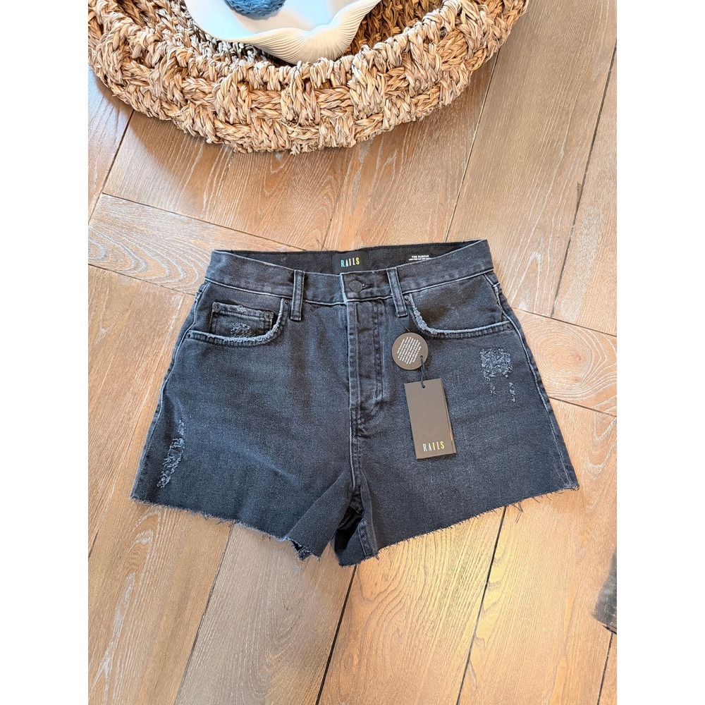NWT‎ Rails Fairfax High Rise Cut Off Denim Shorts Womens Ash Black Size 26